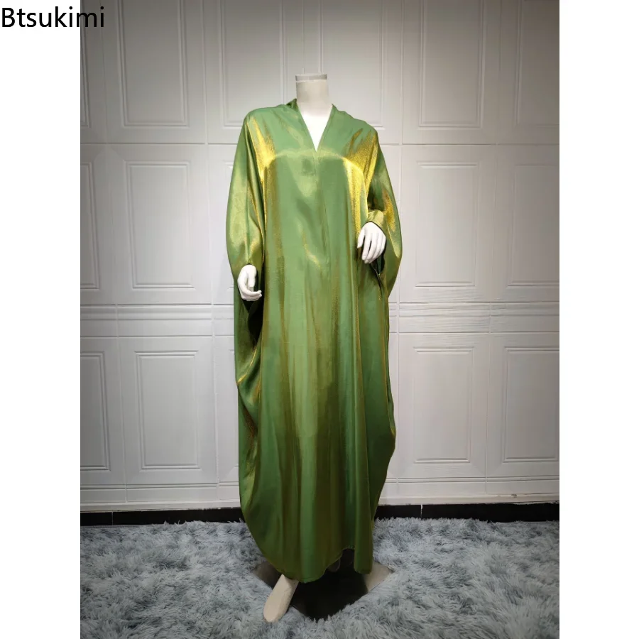 Мусульманское платье Абая Дубай Шелковый атлас Однотонный Марокканский кафтан с