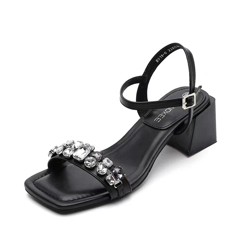 

Роскошные новые туфли на высоком каблуке с кристаллами, женские массивные сандалии 2023, летняя Дизайнерская обувь, сексуальные туфли-лодочк...