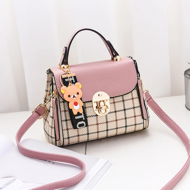 Korean New Fashion Women School Cute Litter Bear PU Leather Waterproof Handbag Simple Women's Shoulder Bag