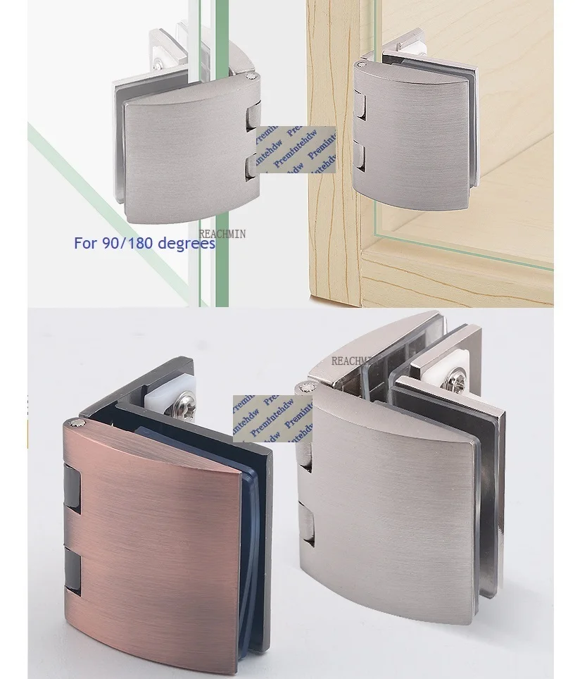 

4Pcs/Lot Zinc Alloy Frameless Glass Door Hinge Arc Surface Wine Cabinet Cupboard Display Showcase Brush Shiny Chrome Red Bronze