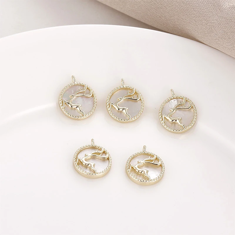 

2pcs copper clad 14K exquisite round shell elk pendant DIY handmade bracelet Jewelry Earrings accessories materials