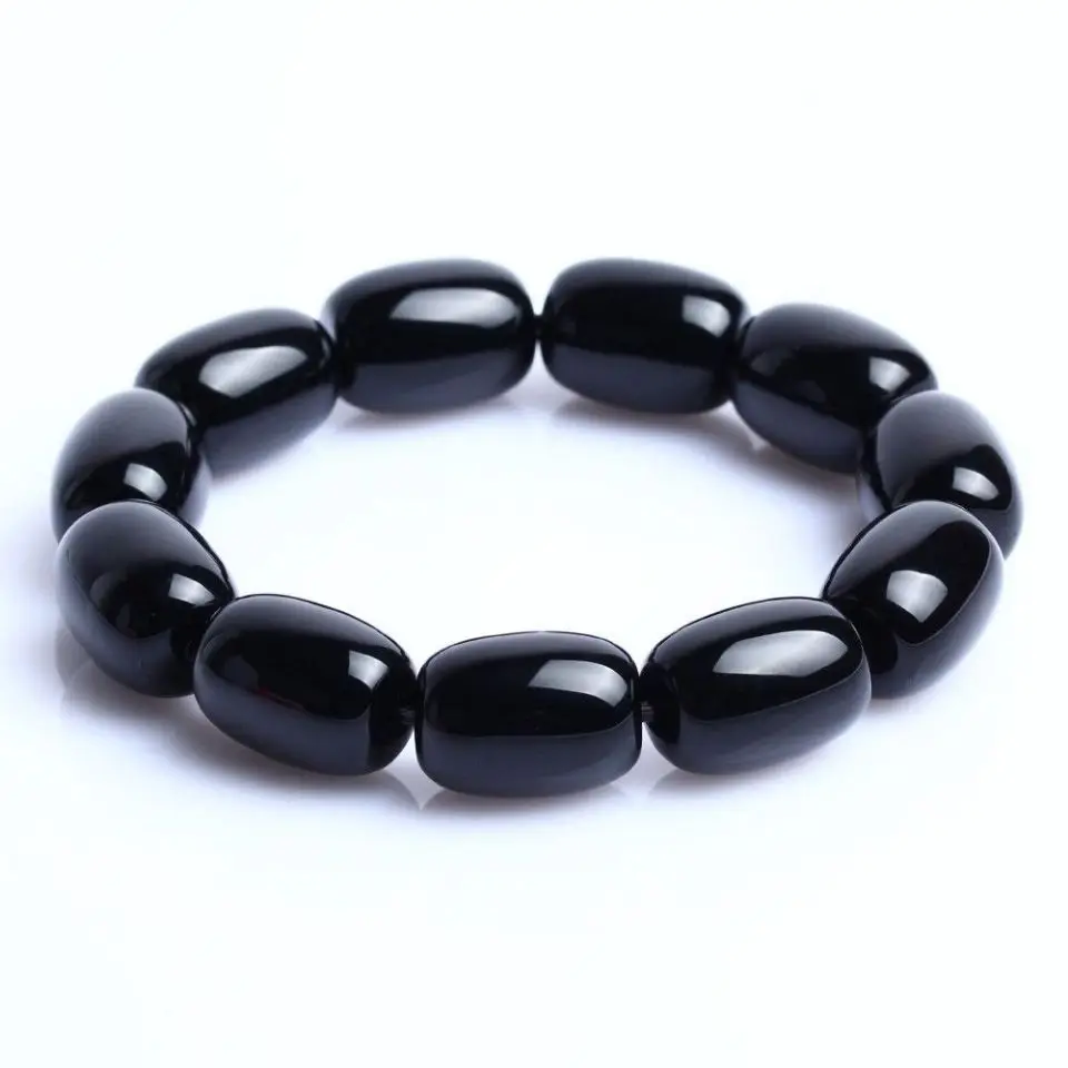 

Natural Black Agate Barrel Bead Bracelet Simple and Versatile Passepartout Bracelet Jewelry for Men and Women