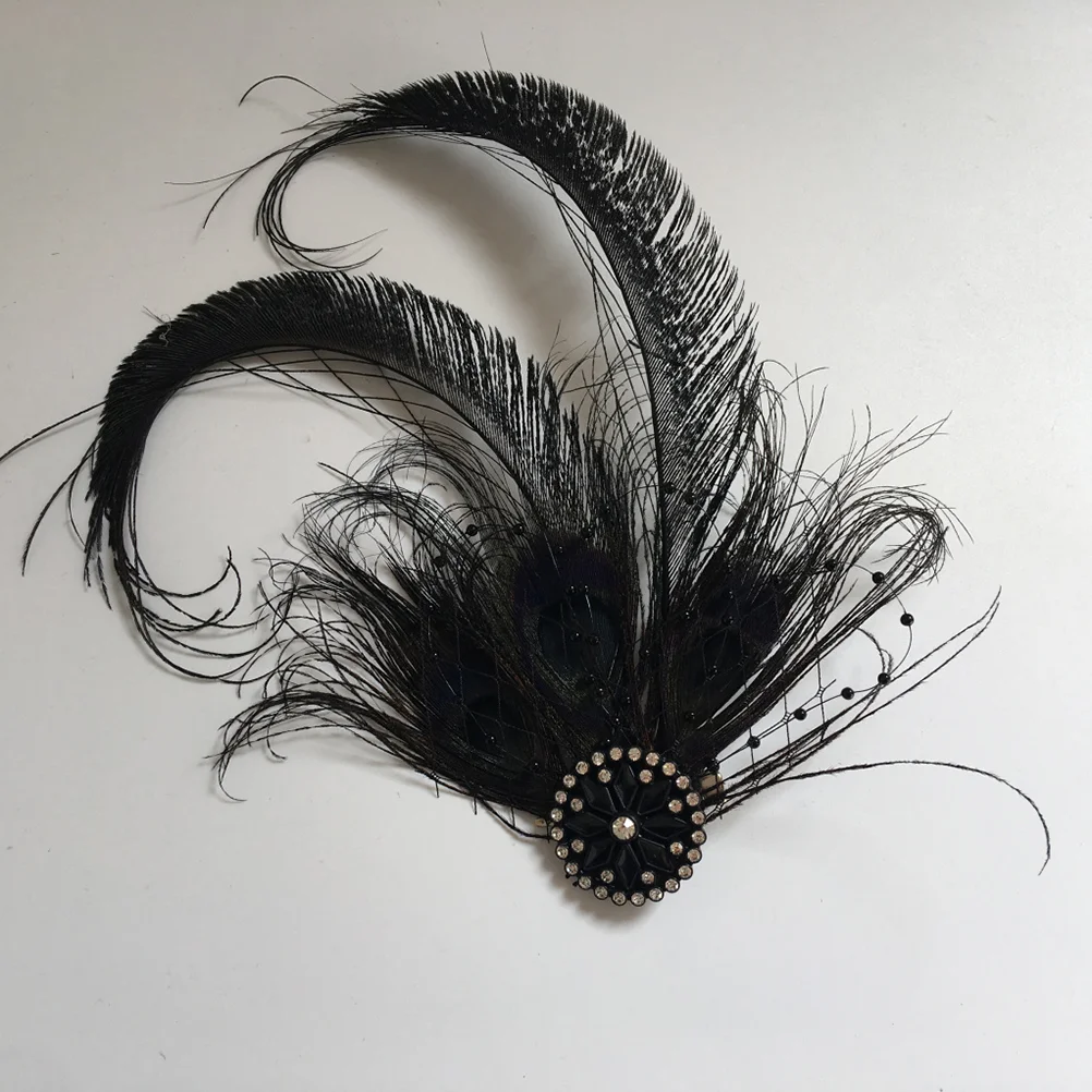 

Head Piece Wedding Bride Peacock Headdress Photo Hair Band Black Stage Show Bridesmaid Clip