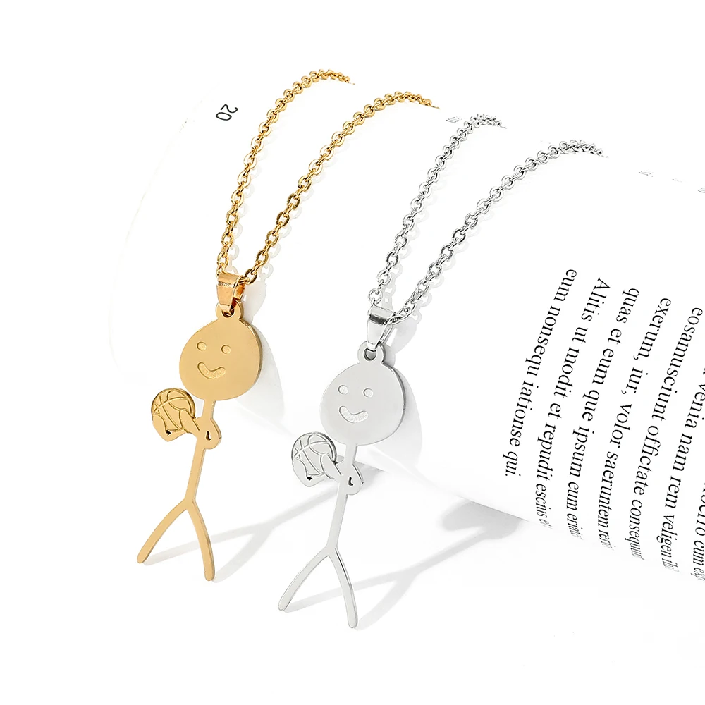 Stainless Steel Funny Doodle Necklace Play Basketball Hip Ho