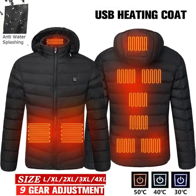 Helisopus Winter New USB Electric Heating Jacket Outdoor Ski Hunting Warm-up Heating Pad Cloth Warm Clothes Jacket Black Unisex