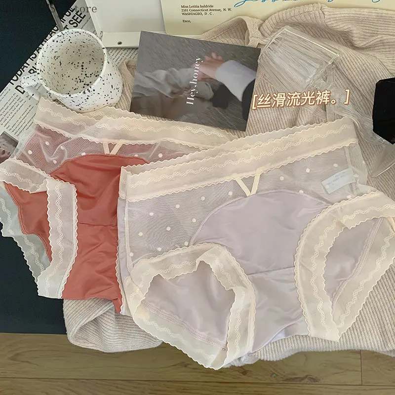 

Женское нижнее белье, сексуальные кружевные трусики, Модные ажурные трусики, женские трусики в горошек со средней талией, женское нижнее белье