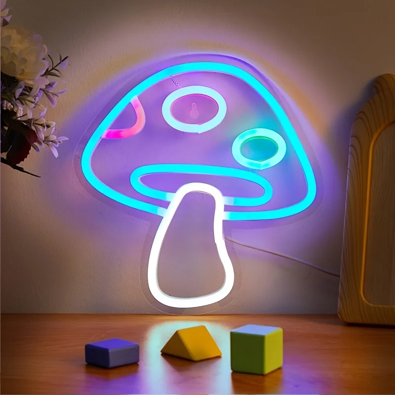Cute Mushroom LED Neon Sign USB Powered Neon Signs Night Light 3D Wall Art & Game Room Bedroom Living Room Decor Lamp Gift