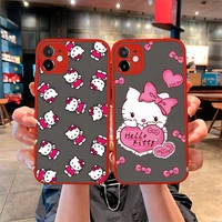lovely hello kitty phone case for iphone 12 11 pro mini max xs x 8 7 plus se 2020 xr matte transparent light red cover