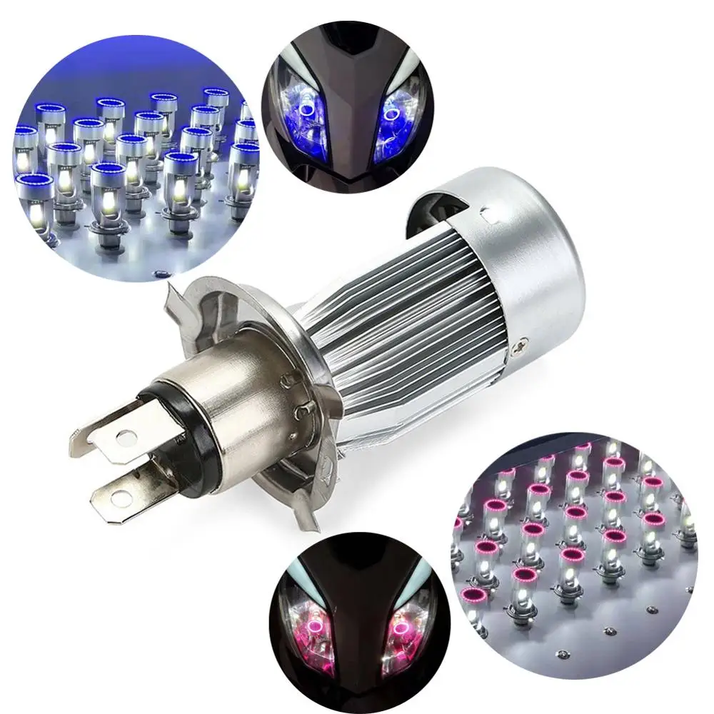 

Blue/pink Angel eye H4 LED Motorcycle Headlight Ba20d HS1 H6 Scooter Motorbike Headlamp Light Bulb DRL Accessories 12/24V
