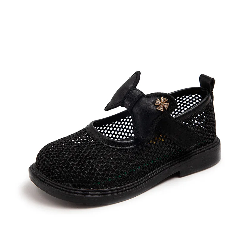 

CMSOLO Girls' Small Leather Shoes 2022 Spring And Summer New Hollow Breathable Shoes Baby Bow Princess Soft Sole Pink Black
