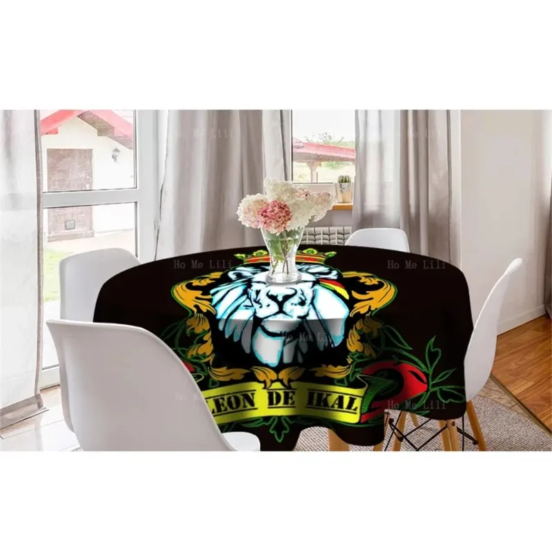 Фото Круглая тканевая скатерть с логотипом Lion With The Crown Reggae Rasta Music Logo Judah Leon Classics №2