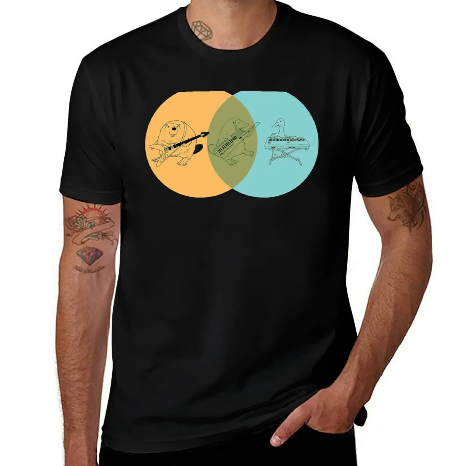 Фото Keytar Platypus Venn Diagram-футболка OGB, винтажная футболка с рисунком, фигурки аниме, синяя арховая уличная одежда, мужская футболка №1