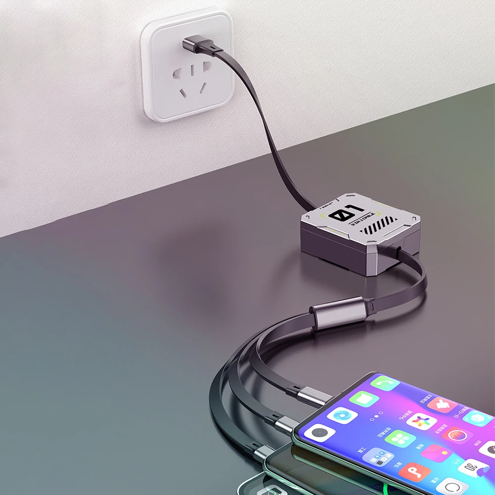 

3 In 1 Fast Charging Telescopic Data Cable Lightweight Charging Cord For Phone Tablet