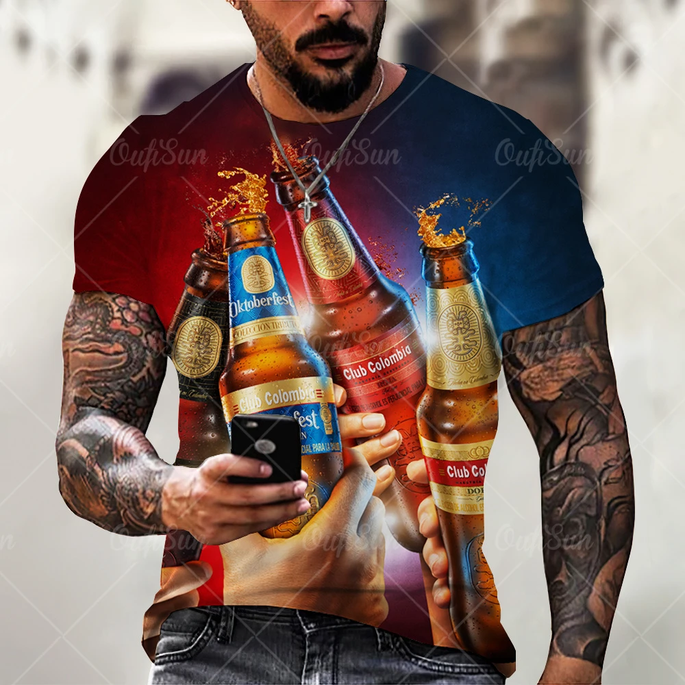 

Fashion Men's 3d T-shirt Beer Print Summer New Short Sleeve Black Round Neck Hip Hop Casual Top Unisex Street Loose T-shirt 5xl