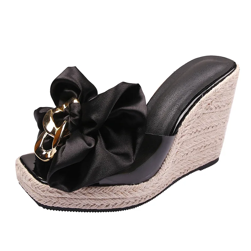 

New Fashion High Heels Sandals Women Party Shoes Brand Ladies Wedges Sandals Silk Flowers Elegant Woman Heeled Shoes 10cm YX4497