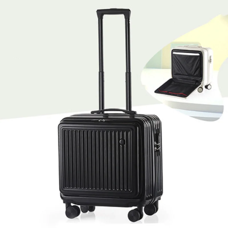 Solid Color Niche Design Front Opening Trolley Universal Wheel 18 Inch Small Boarding Box Travel Luggage Password Case