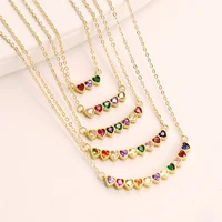 dainty heart rainbow crystal necklace for women girls zircon pendant gold plated necklaces wedding birthday party jewelry gifts