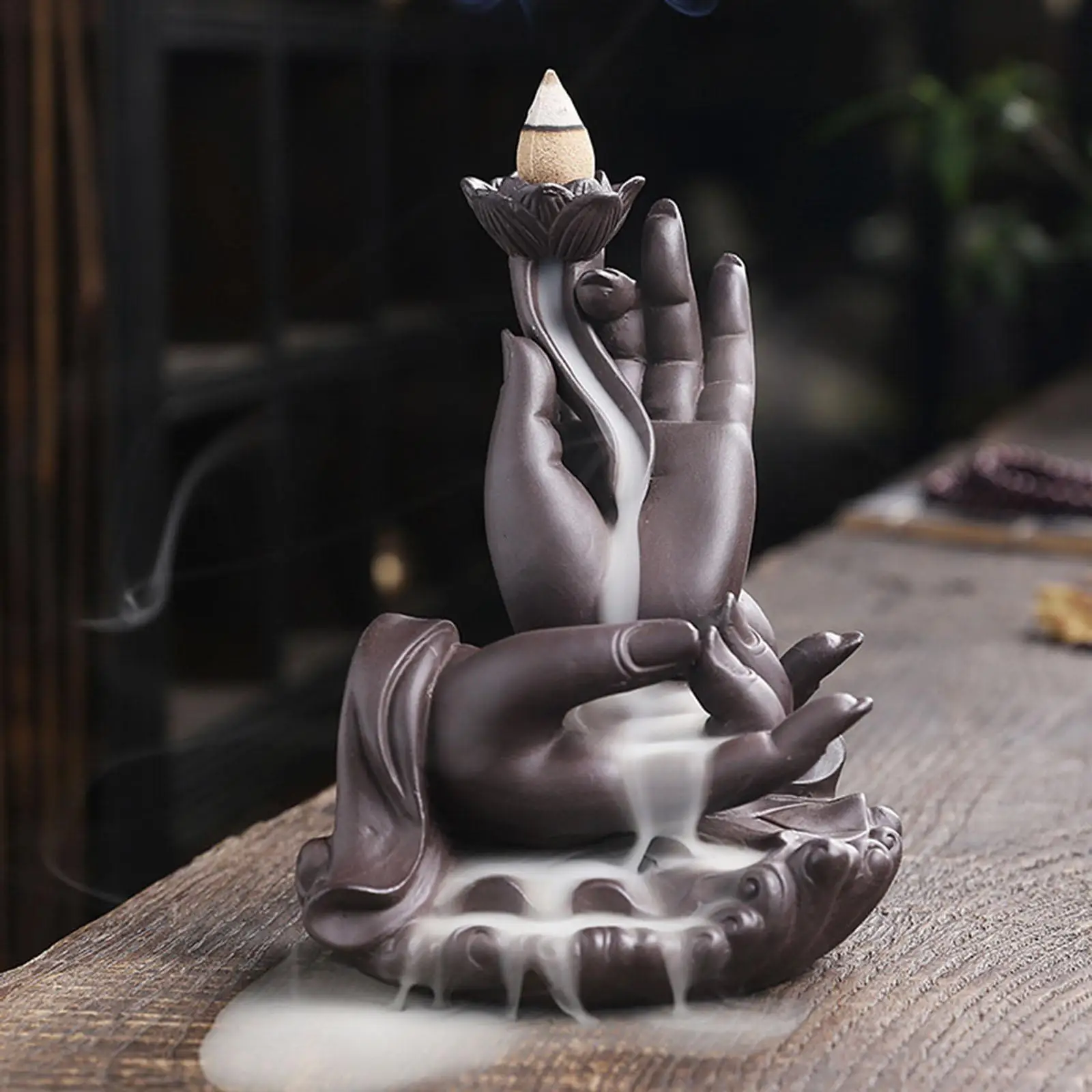 Buddha Hand Sculpture Backflow Incense Holder Waterfall Incense Burner for