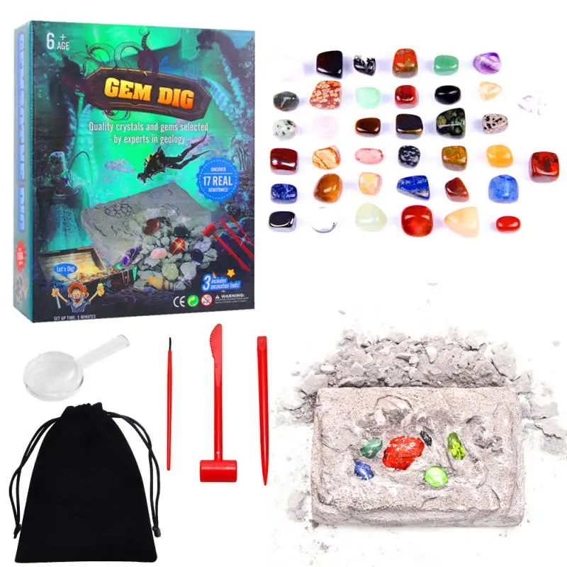1 Set Imitation Gem Digging Creative Fossil Toys Easy To Be Excavated Fossil Kit Children Toy With Storage Bag Stone