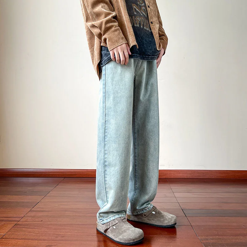 Blue Black Baggy Jeans Men Fashion Retro Casual Straight Jeans Men Streetwear Hip-hop Loose Denim Pants Mens Trousers S-2XL