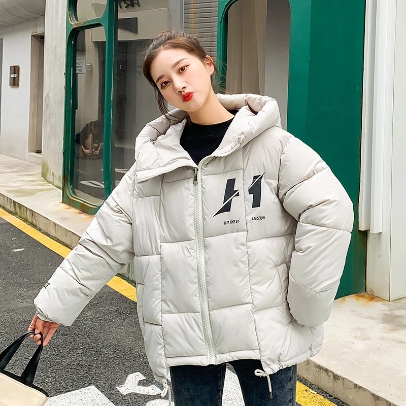 2022 New Klein Blue Loose Parkas Coat Women Hooded Cotton Padded Jacket Winter Letter Jacket Women Winter Warm Thick Cotton Coat
