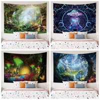psychedelic forest mushroom moon tapestry wall hanging hippie trippy tapestry art for bedroom living room dorm home decor