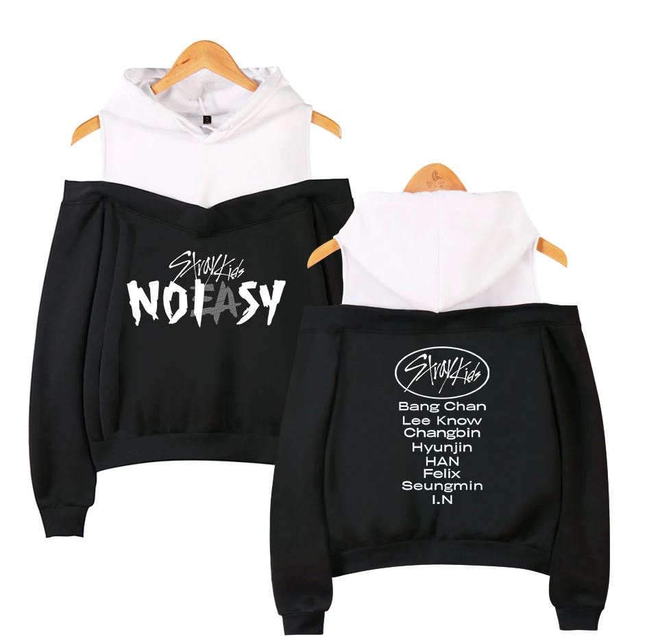 

Детская толстовка с капюшоном Kpop SKZ Noeasy, толстовка с открытыми плечами, Женский Осенний пикантный пуловер с открытыми плечами в Корейском стиле для фанатов