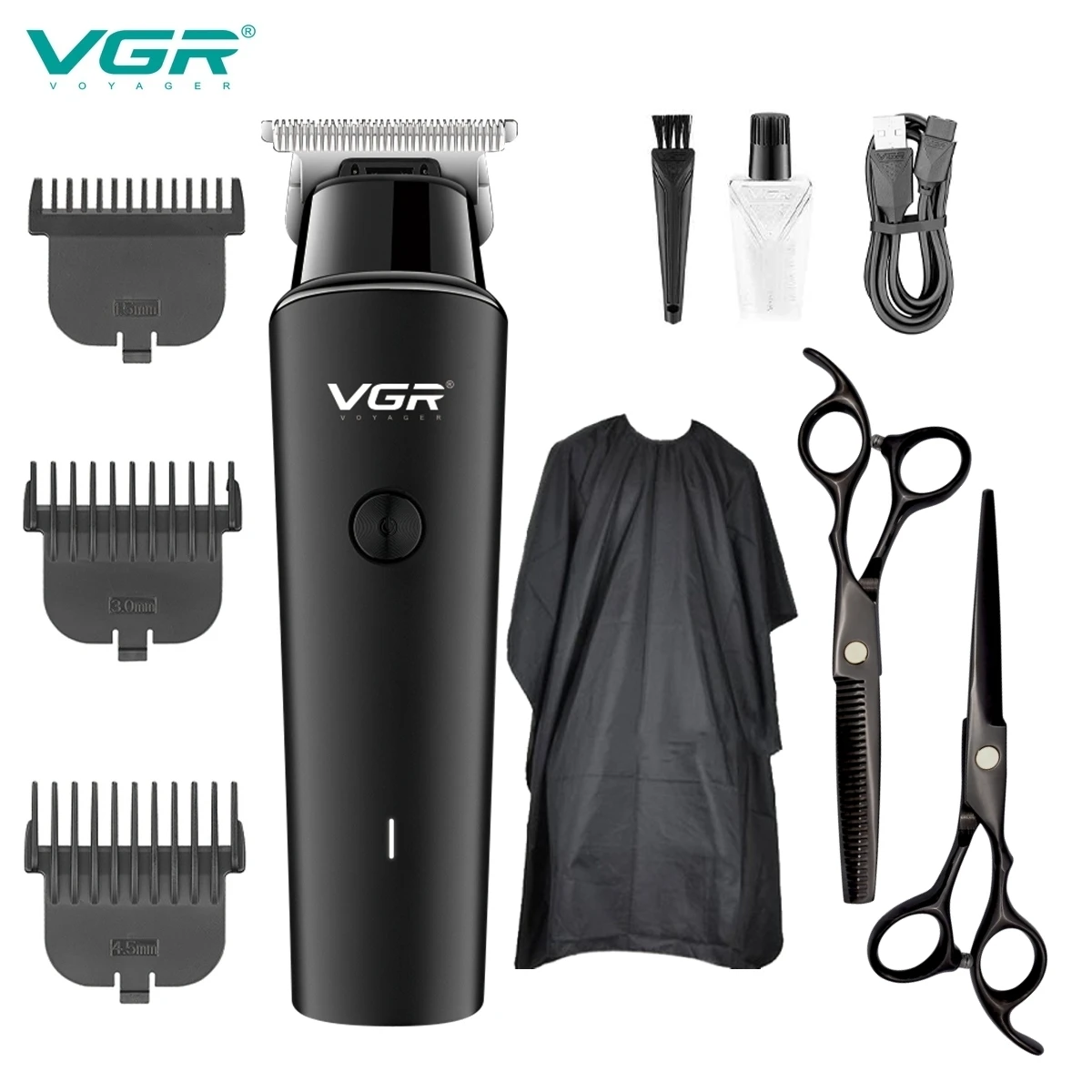 

VGR Hair Trimmer USB Rechargeable Hair Clipper Barber Oil Head Clipper White Engraving Haircut Machine Beard Trimmer 8W