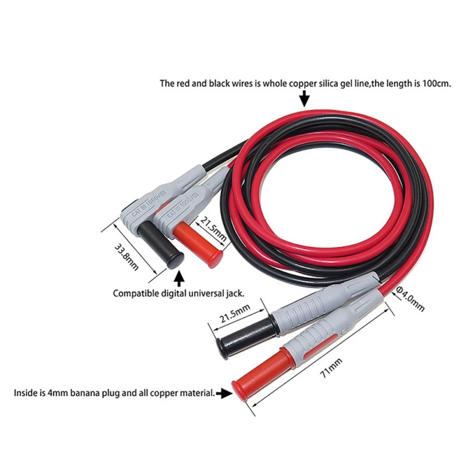 

Free shiping Cleqee P1033 Multimeter Test Cable Injection Molded 4mm Banana Plug Test Line Straight to Curved Test Cable