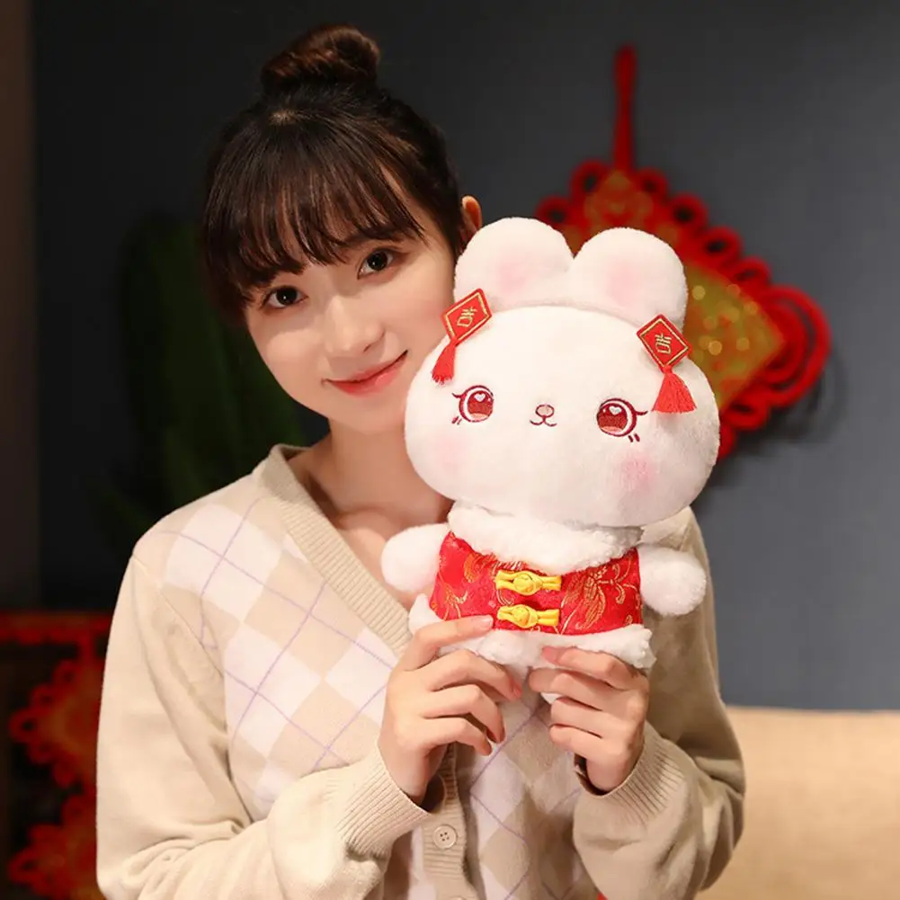 30cm Rabbit Zodiac Mascot Lucky Red Chinese Style Bunny Doll Toy Plushies Home Decor Lovely Stuffed Animal 2023 New Year Gift