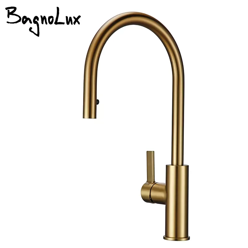 

Luxury Matt Old Brushed Golden Brass Kitchen Faucet Hot And Cold Water Round Spout Single 360 Rotatable Kitchen Faucet