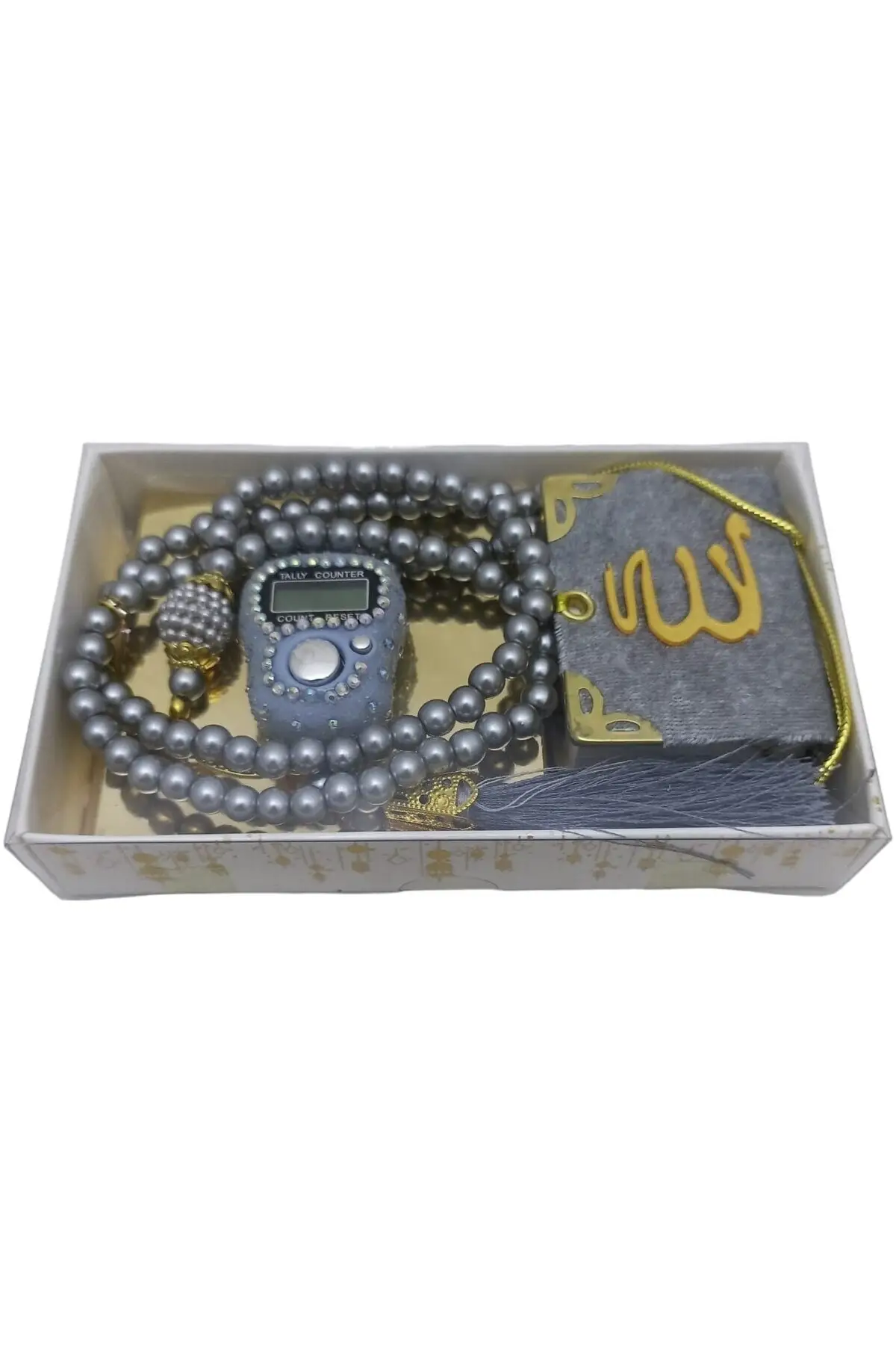 

Gift Boxed Mevlit Gift Set Silver (Mini Quran Pearl Tasbih 99 Stone Zikirmatik)