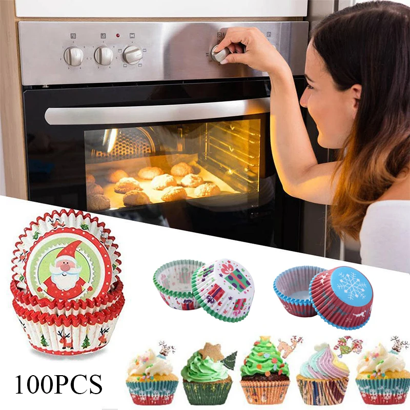 

100Pcs Christmas Cupcake Paper Cups Home Christmas Cake Decorations Muffin Cupcake Liners Merry Christmas Cake Mold Baking Cup