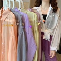 summer 2022 new loose medium length candy color sunscreen jacket womens french long sleeved shirt top