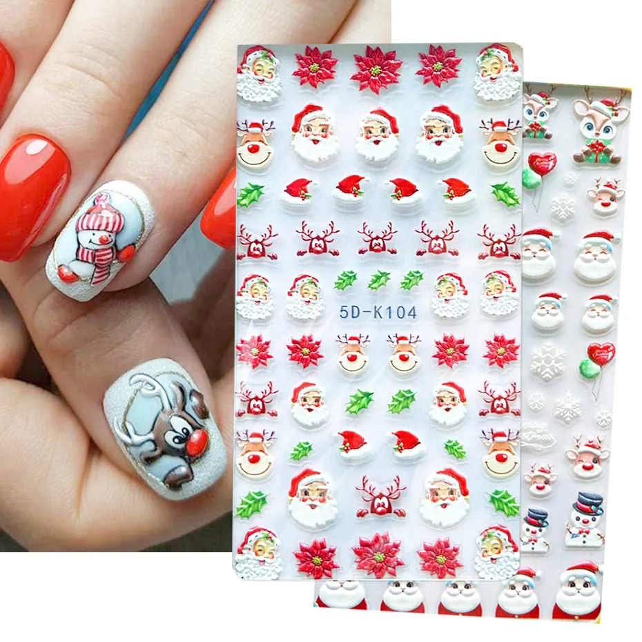 

1Pcs Merry Christmas Nails Art Decals Decorations Self-Adhesive White Snowflake Tree Hat Nails Art Stickers DIY Manicure Tip 23