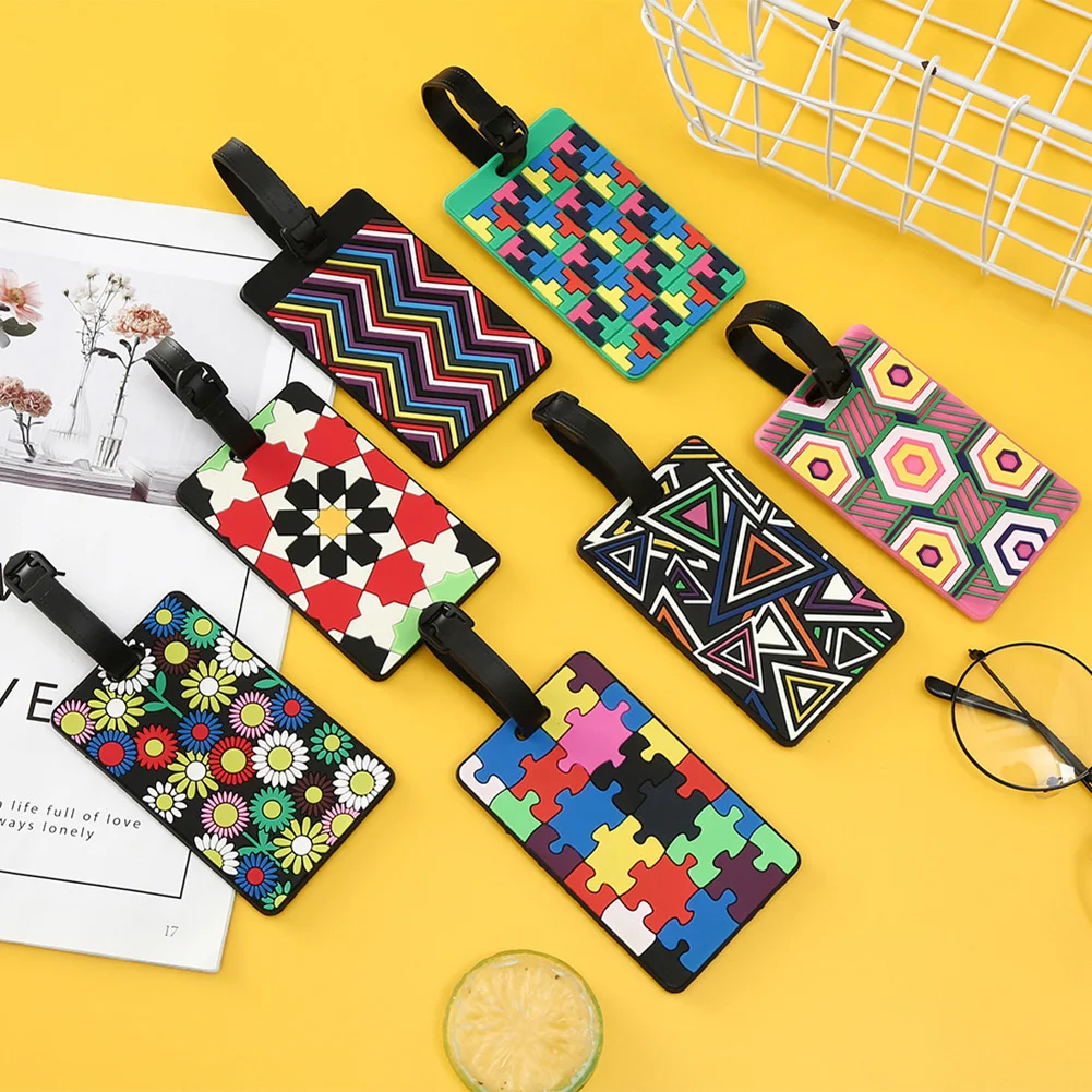 1 PC Geometric Luggage Tags Suitcase ID Address Holder Baggage Bag Tag Silicone PVC Soft Label Travel Accessories Luggage Tag