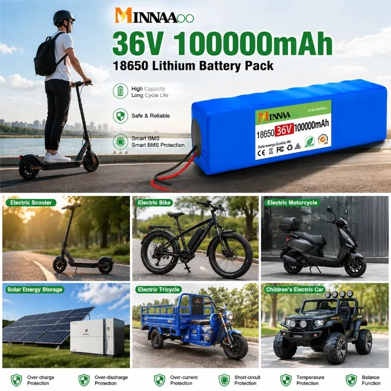 Фото Аккумуляторная батарея MINNAAOO 36В 100000мАч Li-ion с разъемом XT60 и BMS для самоката Xiaomi M365 №1
