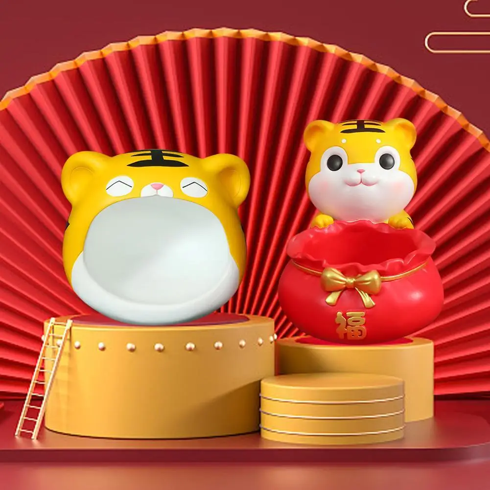 

2022 Tiger Lucky Cat Figurines Money Box Table Tray Snack Food Candy Jar Chinese New Year Home Car Desktop Ornament Decoration 1