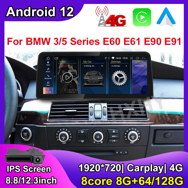 

8,8/12,3 дюймов Android 12 Автомобильная интеллектуальная система беспроводной CarPlay 8 + 128G для BMW E60 E90 Автомагнитола мультимедиа