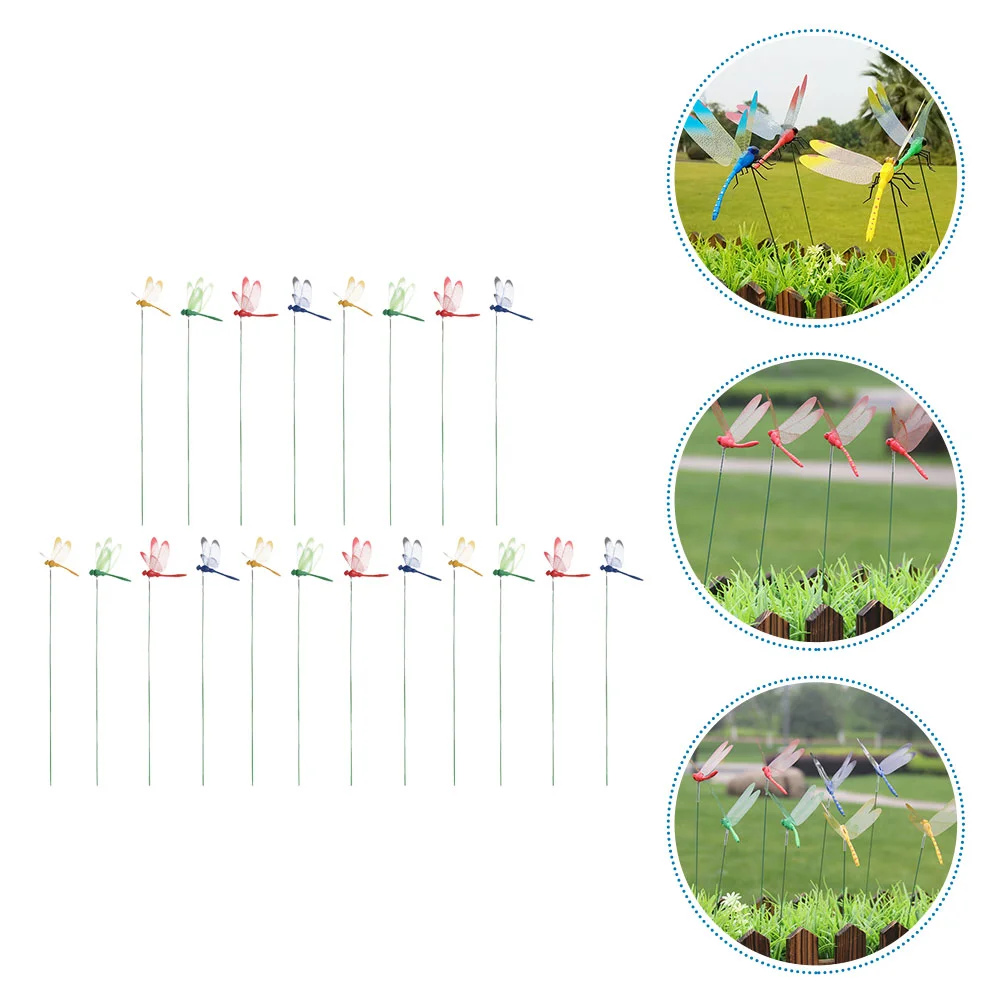 

20 Pcs Simulation Dragonfly Plastic Stake Yard Ornament Decorative Outdoor Lawn Decoration Stakes Metal Window