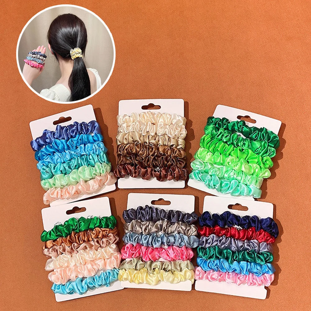 

6 Pcs/Set Woman Fashion Scrunchies Silk Hair Ties Girls Ponytail Holders Rubber Band Elastic Hairband Hair Accessories