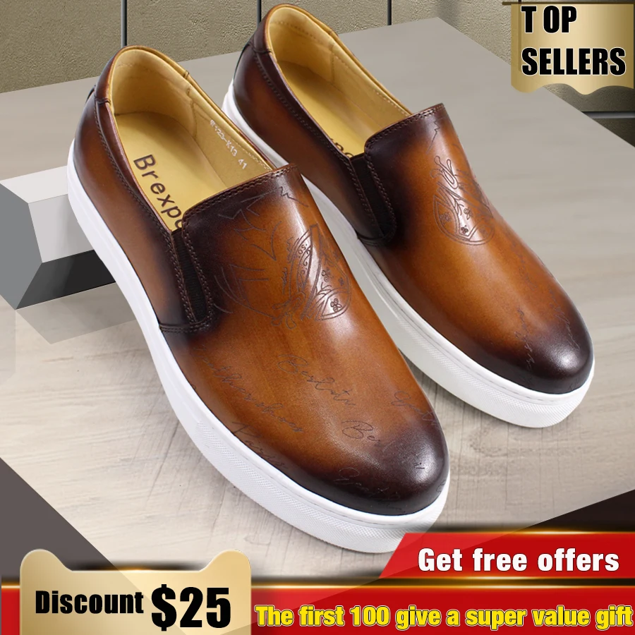 Leather Casual Shoes High-end Handmade Fashion Comfortable Brown Leather Shoes Daily Dating Men's Shoes Formal Banquet Shoes