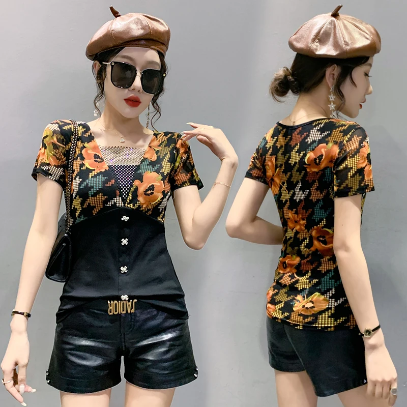 Новинка лета 2022 модная женская футболка с вырезами и V-образным вырезом сетчатые