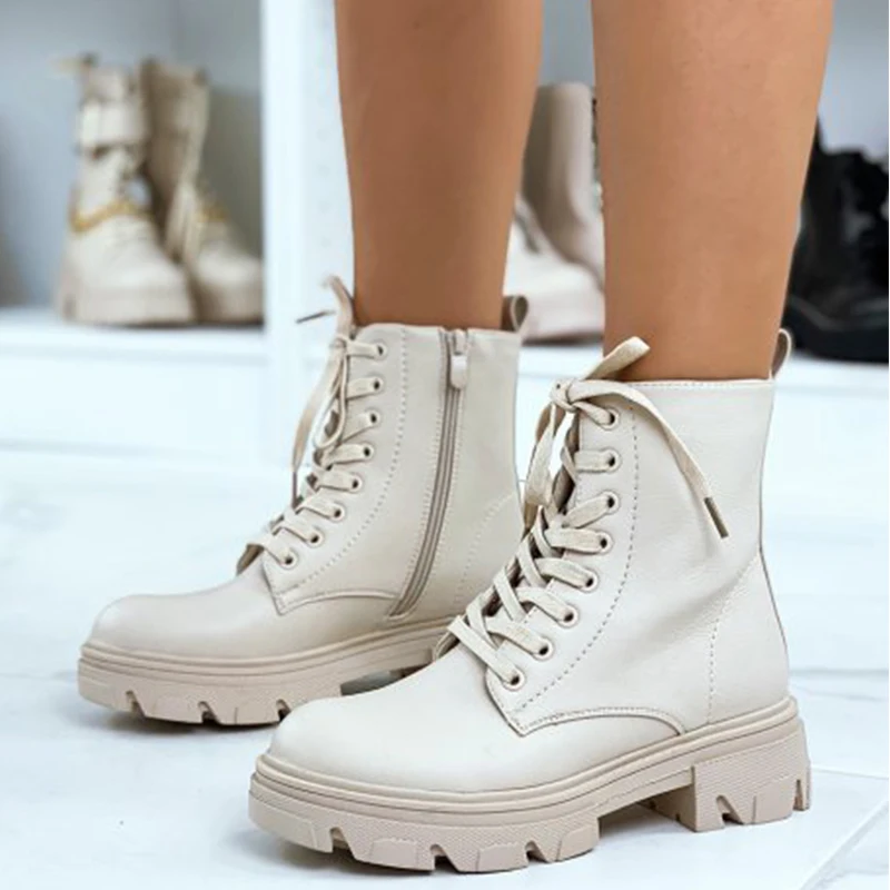 

Женские ботильоны на шнуровке, повседневные ботинки на платформе, на молнии, на осень, есть большие размеры 43, 2021