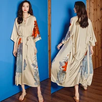 silk satin robes for women pajamas bridesmaid gift long sleeve nightgown printed bathrobe mother of the bride dresses
