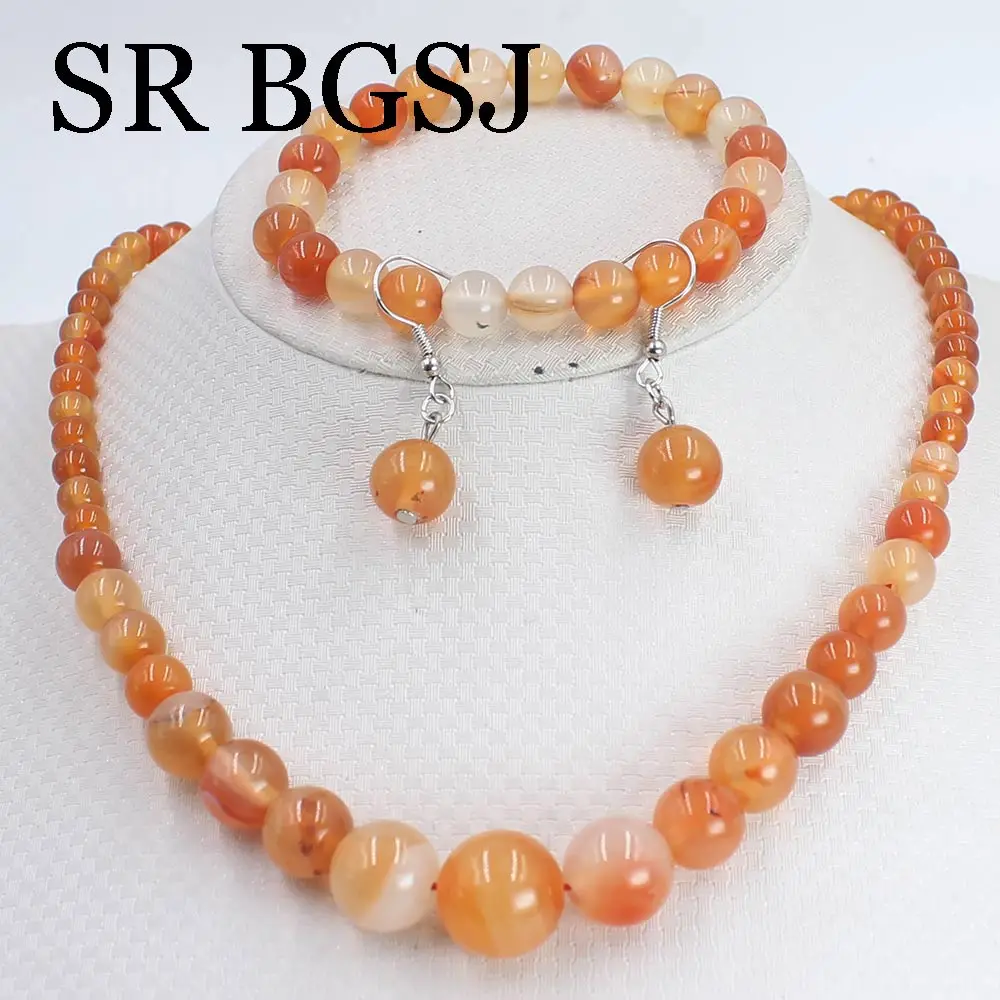 

Free Ship Natural Carnelian Stone Chockers Graduated Necklace Bracelet Hook Earring Women Fashion Jewelry Set