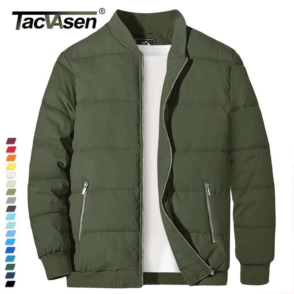 

TACVASEN Winter Quilted Lined Bomber Jackets Mens Puffer Jackets Full Zip Casual Warm Coats Zipper Pockets Hiking Outwear Tops