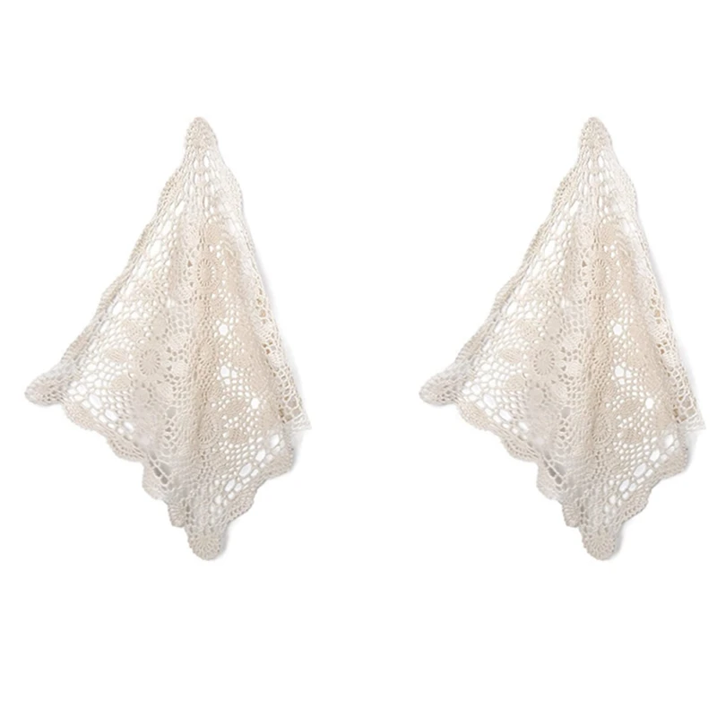 

Hot 2X Tablecloths Crochet Square Table Cover Christmas Lace Table Covering Doilies For Furniture Décor Beige Color 15.7Inch