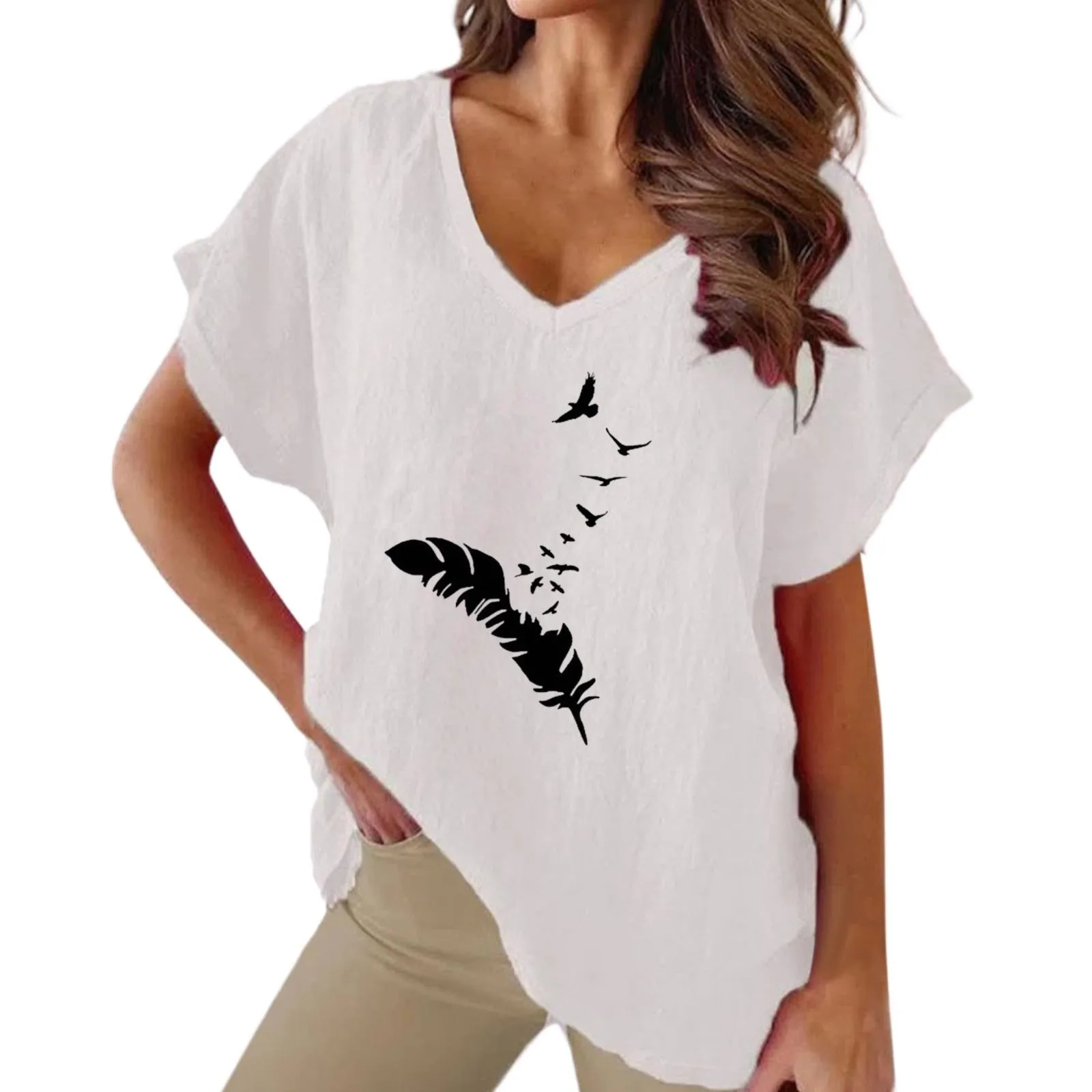 

Boho Bird Print Blouses Women Cotton Line Shirts Solid Harajuku Oversize Traf Official Pullover Tops Ladies Beach Camisas Blusas