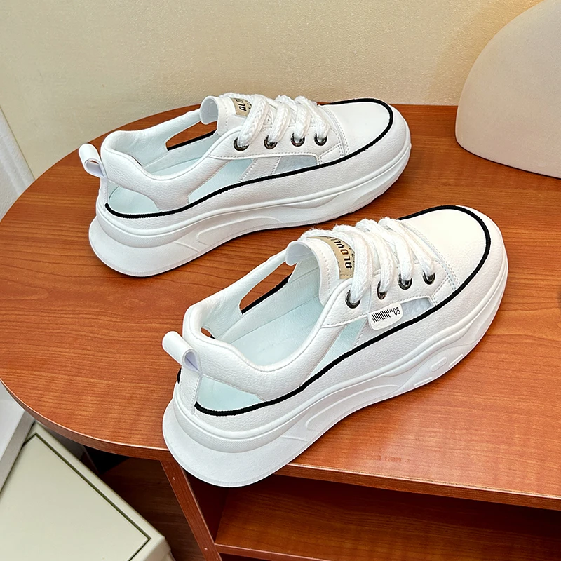 

2023 Genuine Leather Women Platform Wedge Slides Hollow Female Summer Breathable Sneakers Elegant Ankle Boots Shoes